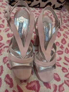 Prada Pink Suede and Metallic Silver Slingback Heels